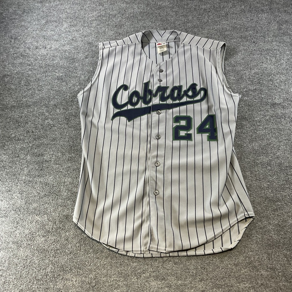 Rawlings Mens Cobras 24 Pinstripe Baseball Jersey Sleeveless Grey Navy Large